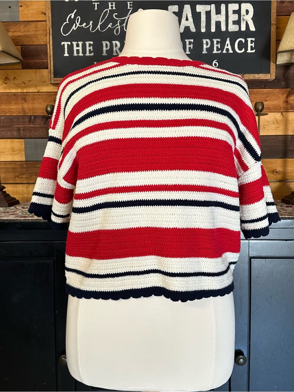 Universal Thread Red White & Navy Striped Short-Sleeve Sweater